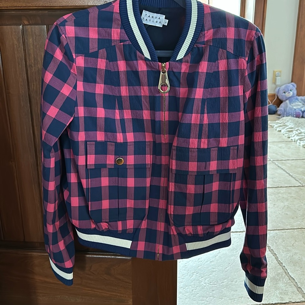 Tanya Taylor pink and blue plaid jacket